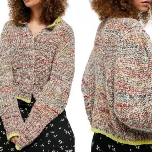 Free People Womens Walk On By Marled Cardigan, Multi Combo Sweater Small EUC - Picture 2 of 16
